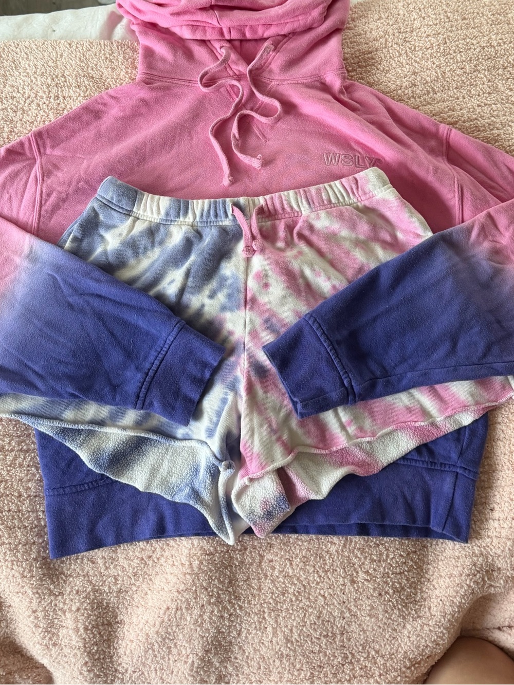 WSLY Pink And Purple Ombre Hoodie and Tie Dye Short set.